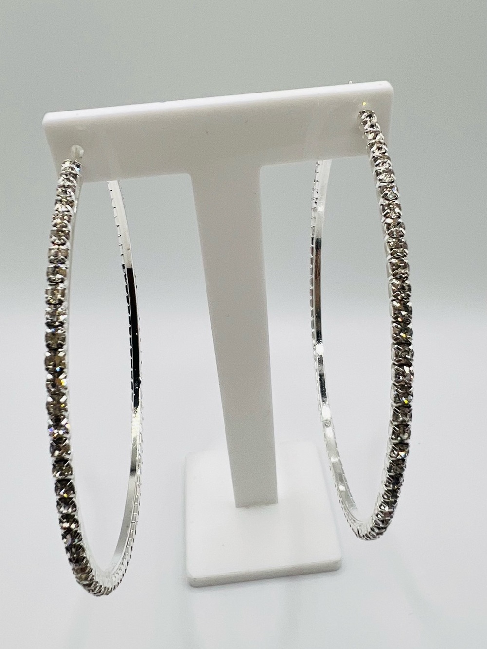 Silver Crystal Hoop Earrings - Women Jewelry